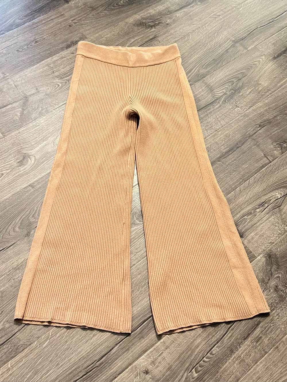 Aerie Women’s Tan Wide Leg Ribbed Pants Size Large Loungewear 30” Inseam